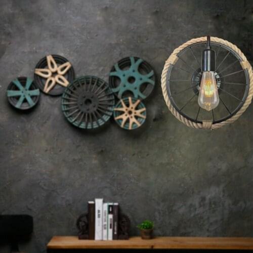 Europe Country Aisle Hemp Rope Wheel-shaped Wall Lamp Retro Balcony Staircase Creative Bedside Personal Bar Iron LED Wall Light