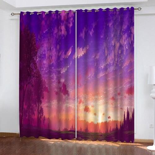 Photo purple scenery curtains Bedroom living room windproof thickening blackout curtains