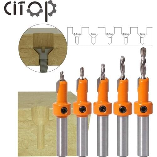 Citop Adjustable Alloy Head Round Shank Taper Drill 8mm Shank HSS Woodworking Countersink Router Bit for Wood Milling Cutter