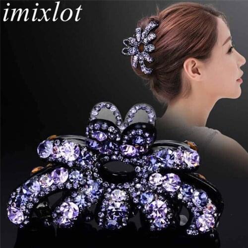 Imixlot New Temperament Crystal Hair Claws Women Vintage Elegant Shiny Rhinestone Butterfly Hairpin Crab Clips Hair Accessories