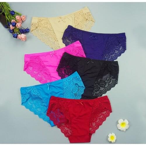 IXueJie 6 Pcs Lot Underwear Women Panties Lingerie Femme Sexy Pack of Panties Pure Color Lace Stitching with Bow Wholesale