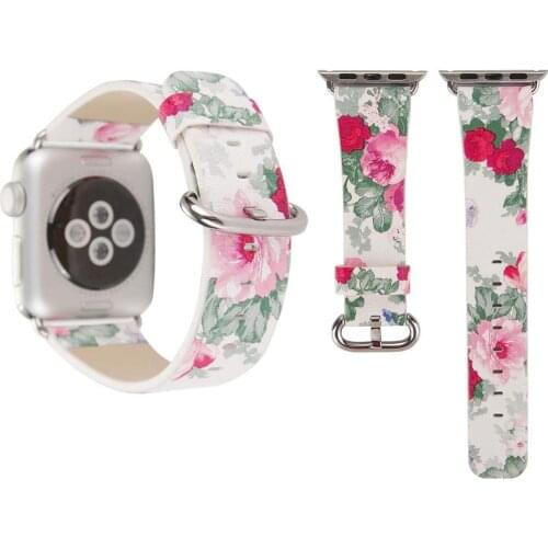 Chinese Ink Painted style strap for Apple Watch band 5 4 3 2 1 44mm 40mm 42mm 38mm floral print Bracelet for iWatch accessories