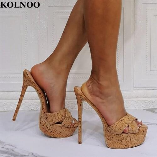 Kolnoo Hot Sale Handmade Womens High Heels Slippers SexyEasy Wear Peep-toe Party Prom Shoes Evening Dailywear Fashion Sandals