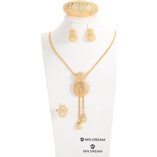Dubai gold color jewelry sets for women wedding gifts African Engagement necklace ring earrings bracelet set Nigeria jewellery