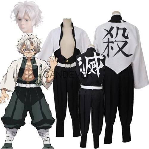 Anime Demon Slayer Cosplay Costume Kimetsu No Yaiba Sanemi Shinazugawa Cosplay Kisatsutai Team Uniform Clothes Set full set Wig