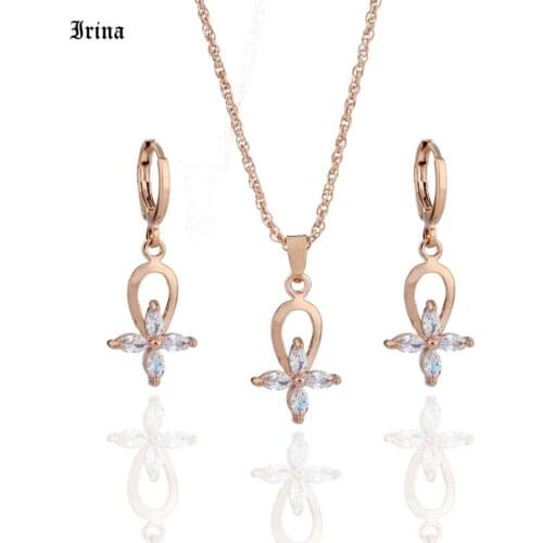Rose Gold Pendant Necklace Earrings Set Fashion Jewelry Trendy Charmin Style Cubic Zirconia aretes 2020 jewelry sets for women