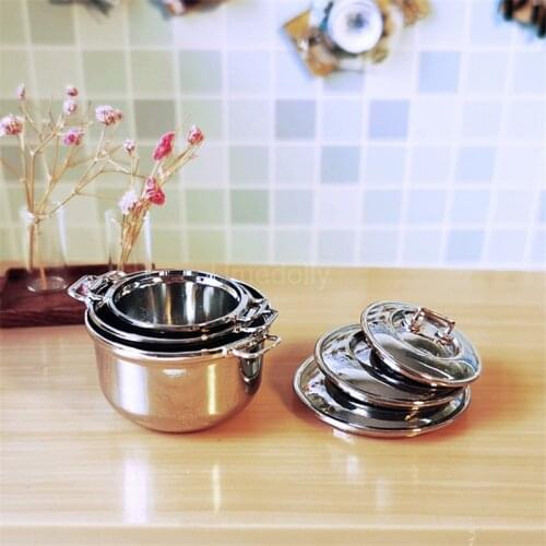 1PCS 1/6 1/12 Scale Dollhouse Miniature Mini Metal Pot Pretend Play Kids Kithcen Cooking Utensil Accessories Toy