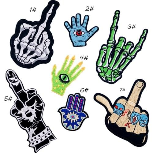 Skeleton Death Skull Hand Eyes Patch Badges Embroidered Applique Sewing Iron on Badge Clothes Garment Apparel Accessories