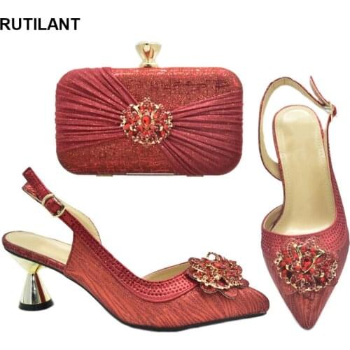 New Arrival Shoes and Bag Set African Sets 2021 Matching Shoes and Bag Set Decorated with Rhinestone Nigerian Shoes party pumps
