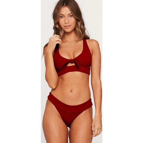 New solid color knotted pit strip backless European and American sexy split bikini women