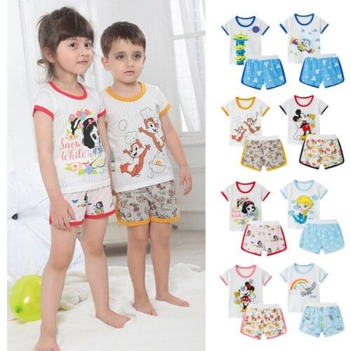 Toddler Clothes Cartoon Clothing Minnie Elsa Baby Boys Summer Clothes T-shirt+shorts Baby Girls Casual Clothing Sets 1-7Years