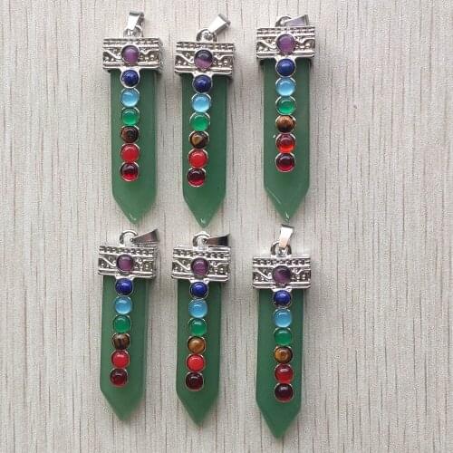 Wholesale 6pcs/lot 2020 new fashion natural green aventurine arrow shape pendants for necklace jewelry marking free shipping