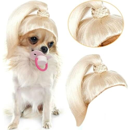 Pet Wigs Beige Solid Color Costume Accessories for Cats/ Dogs Hairpiece for Halloween/ Festival Pet Puppy Accessories