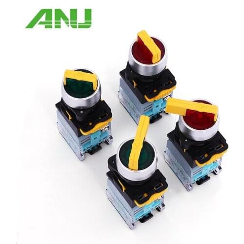 LA38 2/3 Positions Rotary Switch 10A 400V Selector Button 1NO 1NC Self-Lock with Led Select Latching Power Switch Red Green