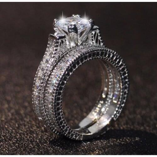 Drop Shipping Vintage Fashion Jewelry 14KT White Gold Filled Princess Cut 5A Cubic Zirconia CZ Retro Women Wedding Bridal Ring