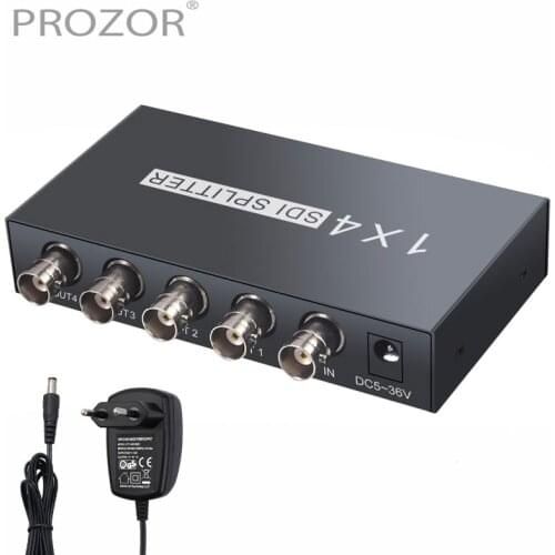 Prozor SDI Splitter 1x4 SD-SDI, HD-SDI, 3G-SDI SDI 1x4 Splitter 1 in to 4 Out Repeater Extender with Power Adapter