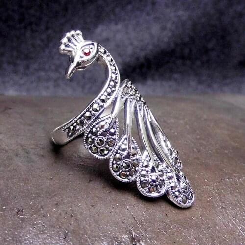 925 sterling silver Thai silver stone ms peacock opening ring