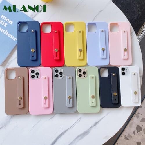 Wrist Strap Phone Holder Silicone Case For iPhone 13 12 11 Pro Mini X Xs MAX XR 7 8 Plus Anti-Fall Candy Color Soft Back Cover