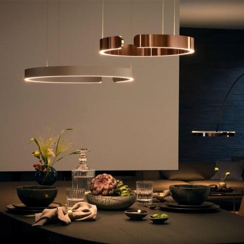 Light luxury ring restaurant stainless steel chandelier living room combination ring chandelier villa high space lamp