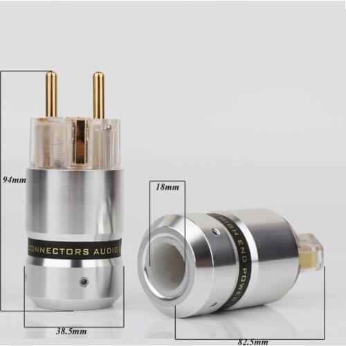 High quality pair Audio Aluminum gold Plated Schuko EU Male Connector+IEC Female Plug