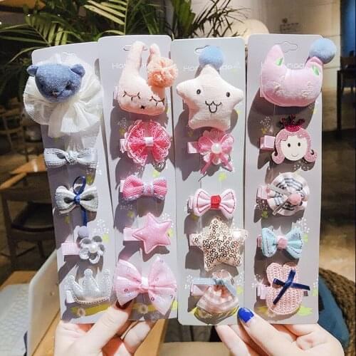 5pcs/Set Hair Clip For Girls Hairpin Ribbon Bow Handmade Barrettes Princess Cute Rabbit Headdress Kids Children Hair Accessories