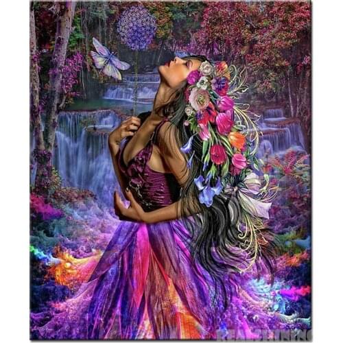 Woman flower 5d Square Round Diamond Embroidery Diy Diamond Painting Cross Stitch waterfall landscape Diamond Mosaic N1153
