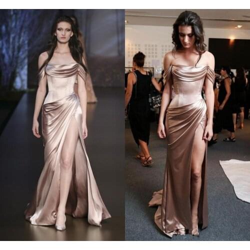 Sexy Off Shoulder Evening Dresses Pleats Side Split Floor Length Mermaid Prom Pageant Dresses Vestido cheap