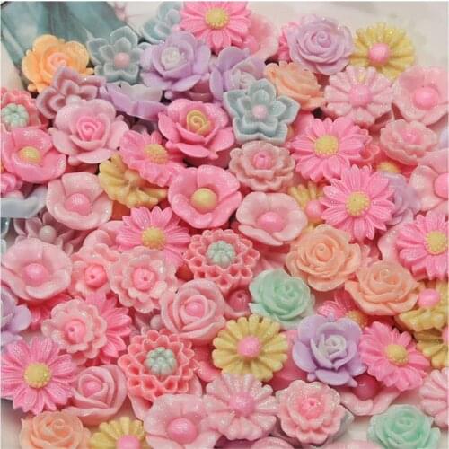 16~22mm Glitter Resin Rose Flowers fruit bow Lollipop Flatback Cabochon Kawaii Embellishments DIY Jewelry Craft Scrapbooking