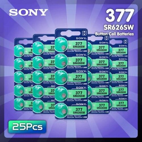 25PCS SONY Watch Coin Battery 1.55V AG4 377A 377 LR626 SR626SW SR66 Button Cell Batteries Toys Remote Camera MADE IN JAPAN