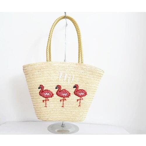 43x28CM Embroidery Letter flamingo / cactus Ice Cream/ Strawberry Grape Dolphin Grass Straw bag A2827