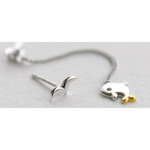 Asymmetry Seagull Dolphin 925 Sterling Silver Temperament Personality Fashion Korea Simple Cute Female Dangle Earrings SEA303