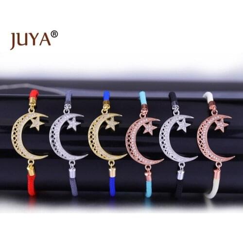 Muslim Ramadan Micro Pave Crystal Crescent Moon Bracelet Unique Unisex 6 Colors Rope Bracelet Jewelry Best Friend Sister Gift
