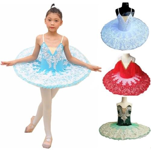 2019 New Children Tutu Ballet Platter Skirts Lace Sequined White Swan Lake Show Belly Dance Performance Costume