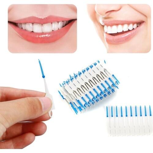 Interdental Teeth Stick Brush 1 Set 40/120pcs Double Floss Head Hygiene Dental Silicone Interdental Brush Toothpick