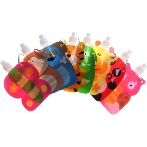 Hot Sale 300-350Ml Travel Drink Bottle Safe For Kids Children Gift Foldable folding Bags Cartoon Animal Bag