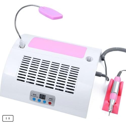Electric Led 3D Art Nail Lamp with Polishing Pen Illumination Lights Vacuuming 60W for Manicure Gel Dry Nail Drill Kit