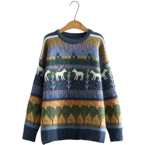 Harakuju Cartoon Animal Embroidery Sweet Knittd Women Pullover Sweaters 2020 Winter Long Sleeve O-neck Casual Ladies Cute Top