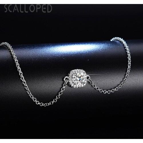 SCALLOPED Classic Square Crystal Charm Bracelet For Women Men Silver Plated Link Chain Sparkling Zircon Wedding Jewelry