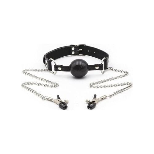 Ball Mouth Gag + Nipple Clamps Mouth Plug Gag Nipple Stimulation Massage Fetish Adult Sexy Toys For Couple Flirting