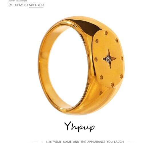 Yhpup 2021 Stainless Steel North Star Ring Statement Gold Color Metal Trendy Ring Jewelry for Women Texture Anillos Mujer New