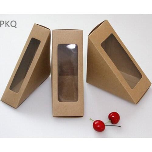 20pcs Sandwich Box Salad Dessert Cake Packaging Boxes with Transparent window Kraft Cardboard Paper Gift Box Free Shipping