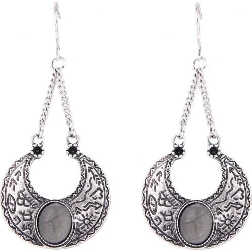 Lureme Vintage Ethnic Moon Shape with Stone Boho Dangle Earrings for Women Drop Earring 2 Colors (er005461)