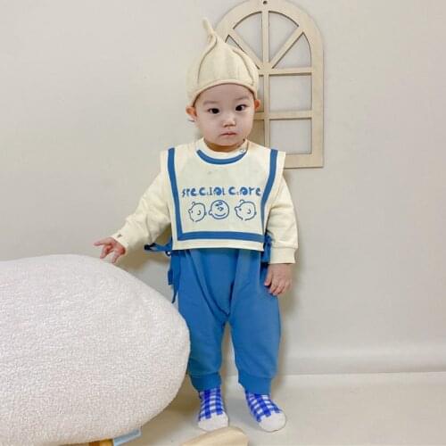 MILANCEL 2021 Baby Clothes Cartoon Print Toddler Romper Infant Jumpsuit and Bib 2Pcs Suit