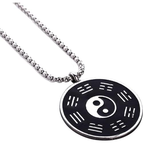Trendy Creative Chinese Style Tai Chi Yin and Yang Balance Gossip Necklace Black Mens Pendant Jewelry Accessories Gifts
