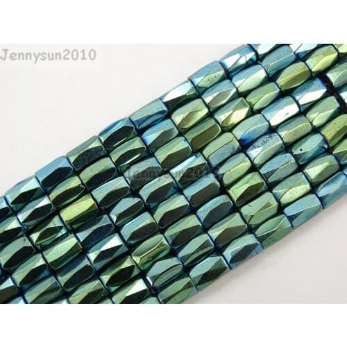Natural Metallic Green Hematite Gems stone Faceted Tube Beads 5x8mm for Jewelry Making Crafts 10 Strands/Pack