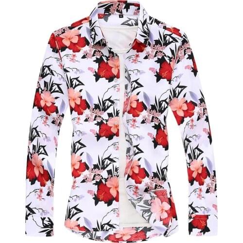 New Long Sleeve Shirt for Men Hawaiian Vacation Flower Plant Printing Casual Slim Male Shirt High Quality Plus Size M-7xl