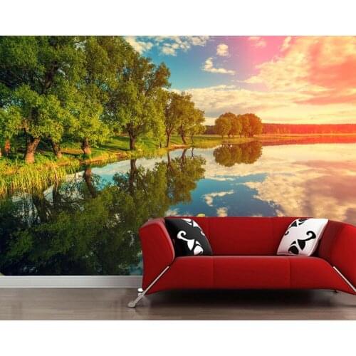 Papel de parede Rivers Sky Scenery Trees Clouds nature wallpaper ,living room tv wall restaurant cafe bar custom 3d mural