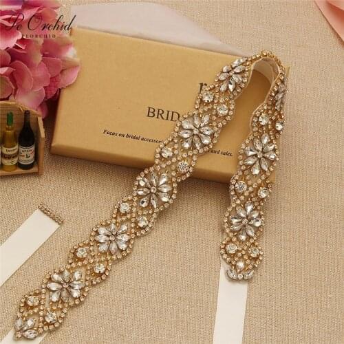 PEORCHID Gold Rhinestone Wedding Belt Diamond Belts For Wedding Dress Accessories Elegant Beaded Crystal Bridal Sash 2019