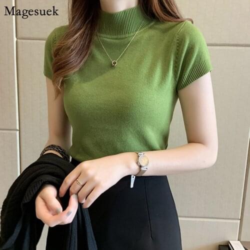 Casual Knitted Tops Blouse Women Clothing 2021 New Summer Solid Slim Turtleneck Female Shirts Fashion Chic Blouses Blusas 8622