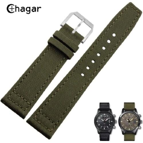 20mm 21mm 22mm ArmyGreen Black watchband Nylon Fabric Leather Band Wrist Watch Strap Belt for PORTUGIESER CHRONOGRA mens watch